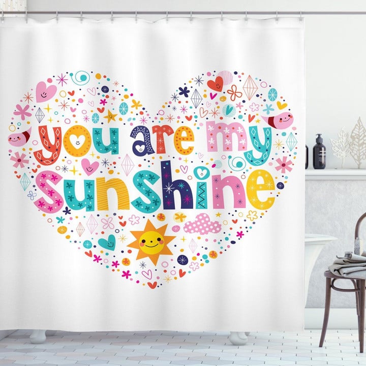 You Are My Sunshine Colorful Heart Pattern Printed Shower Curtain