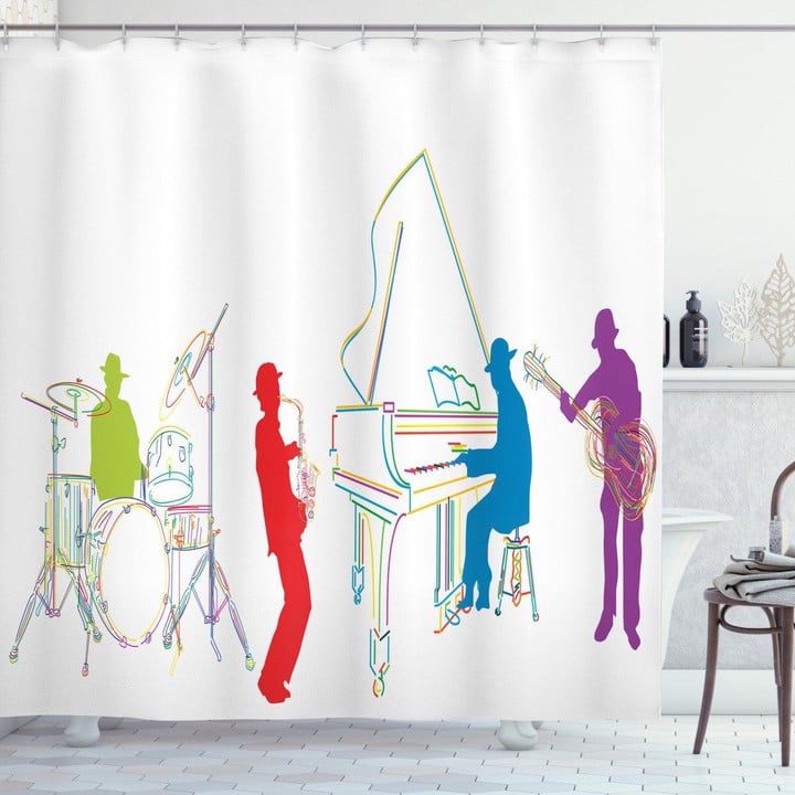 Retro Jazz Band Music Shower Curtain Home Decor