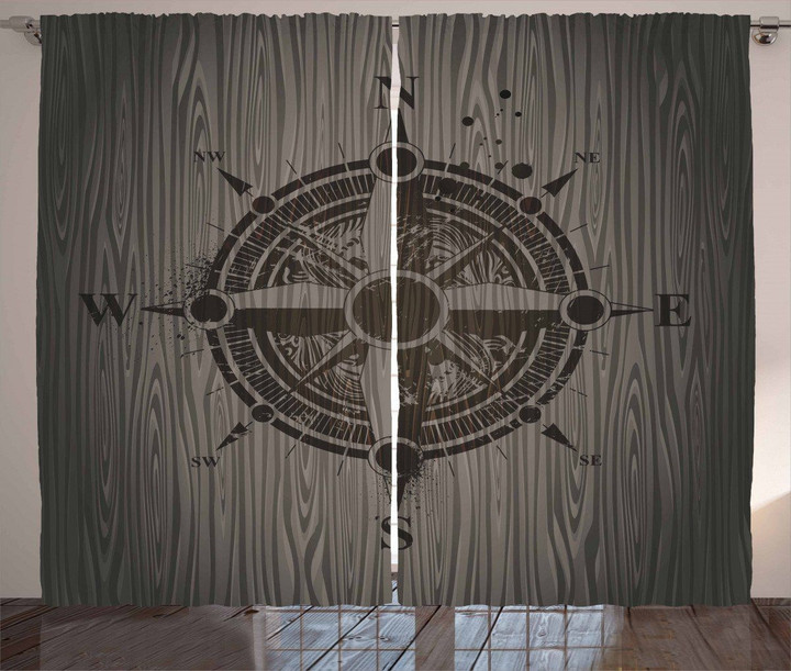 Drawing Style Wooden Compass Pattern Window Curtain Door Curtain