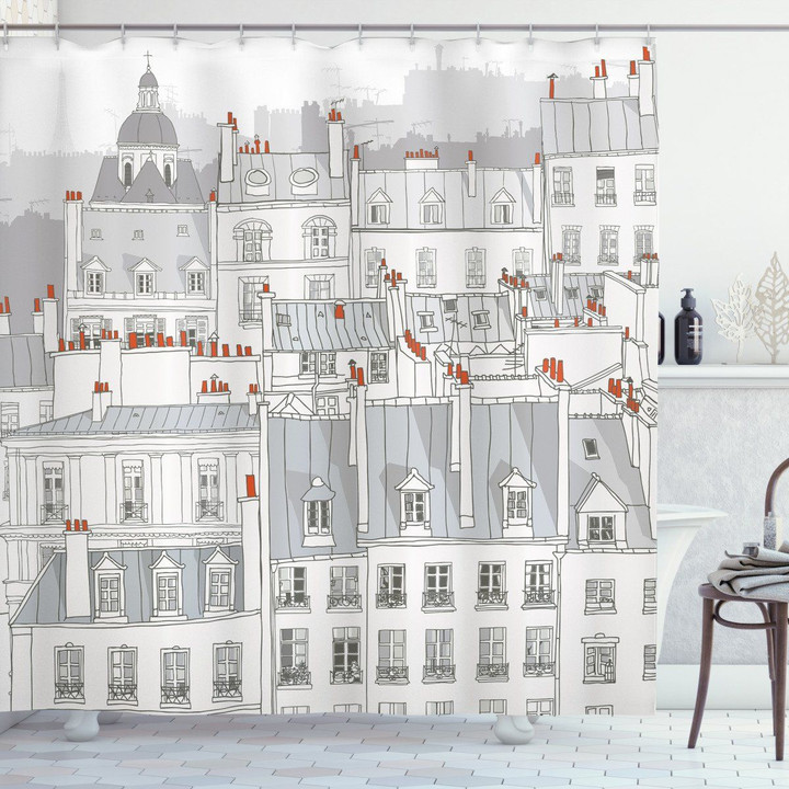 Paris Aerial Scenery Urban Sketch Shower Curtain Home Decor