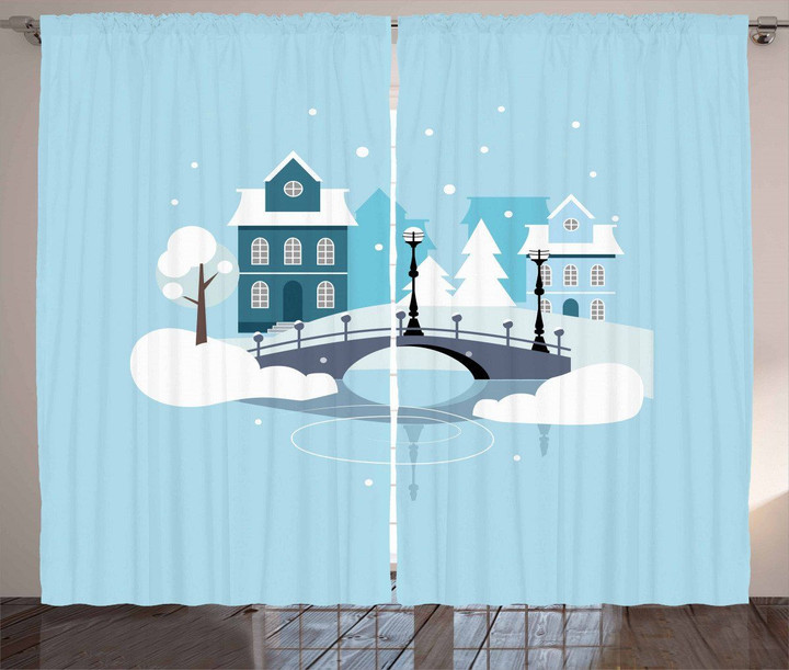 Winter Season Composition Printed Window Curtain Home Decor
