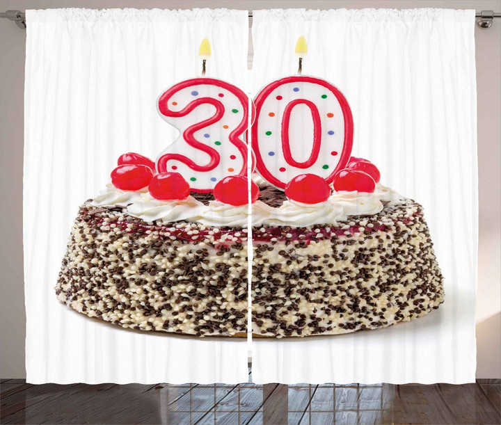Cake Cherries Candles 30th Birthday Printed Window Curtain Home Decor