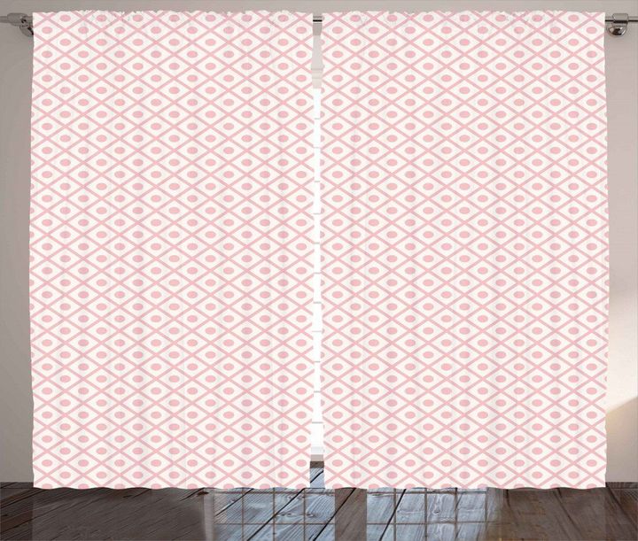 Squares Polka Dots Pink Printed Window Curtain Home Decor