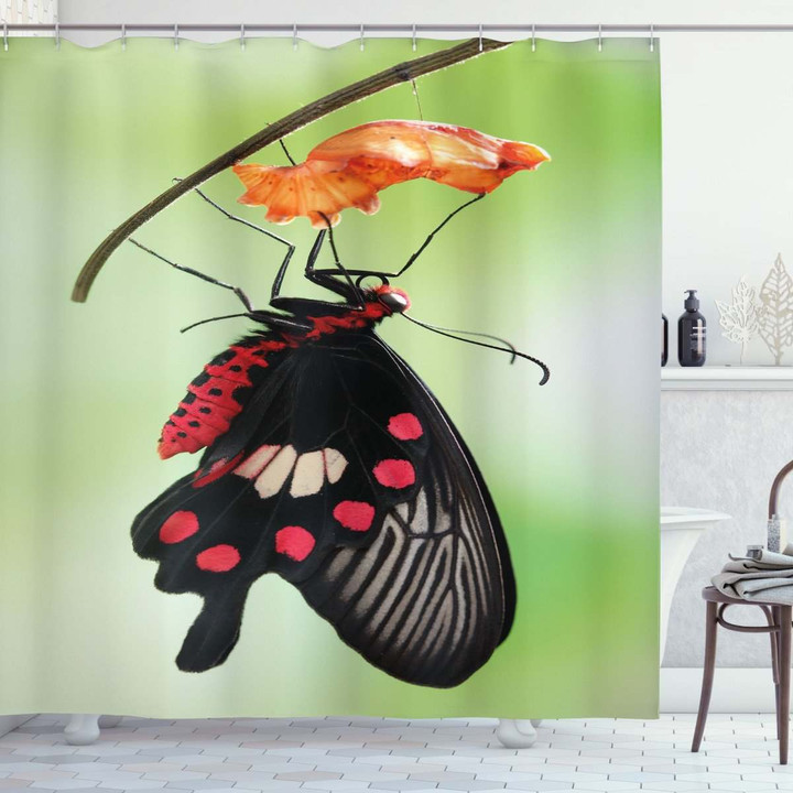 Open Cocoon Butterfly Printed Shower Curtain Bathroom Decor