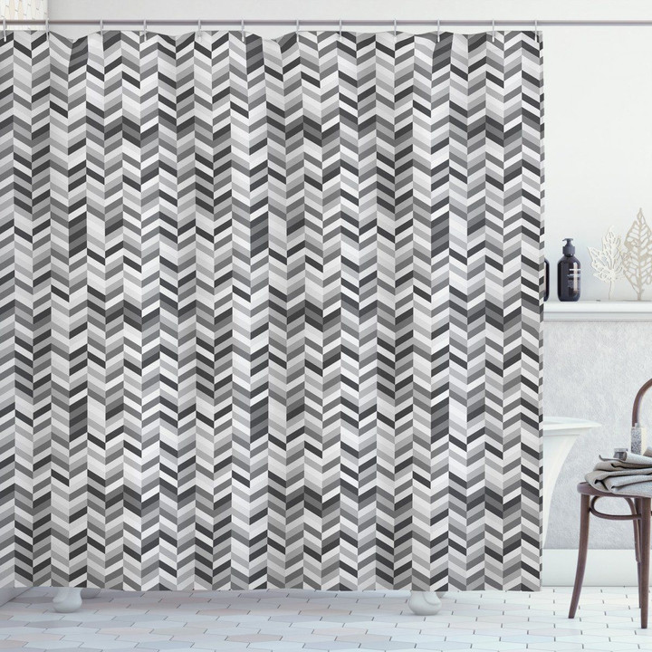 Fractal Waves Gray Printed Shower Curtain Bathroom Decor