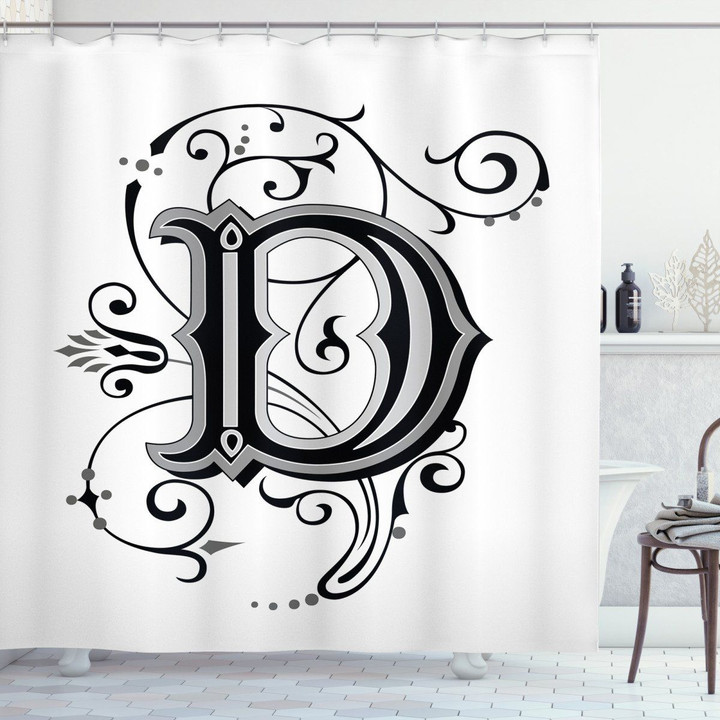 D Medieval Art Letter Pattern Shower Curtain Home Decor