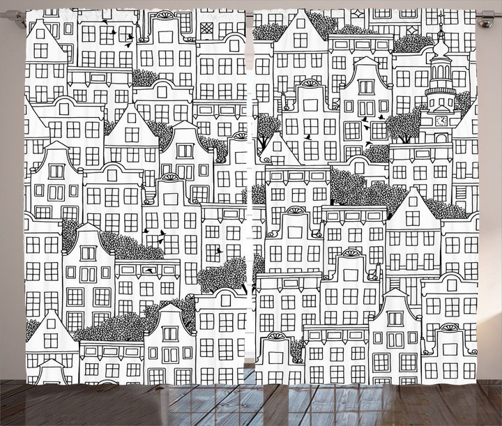 European Houses Urban Printed Window Curtain Home Decor