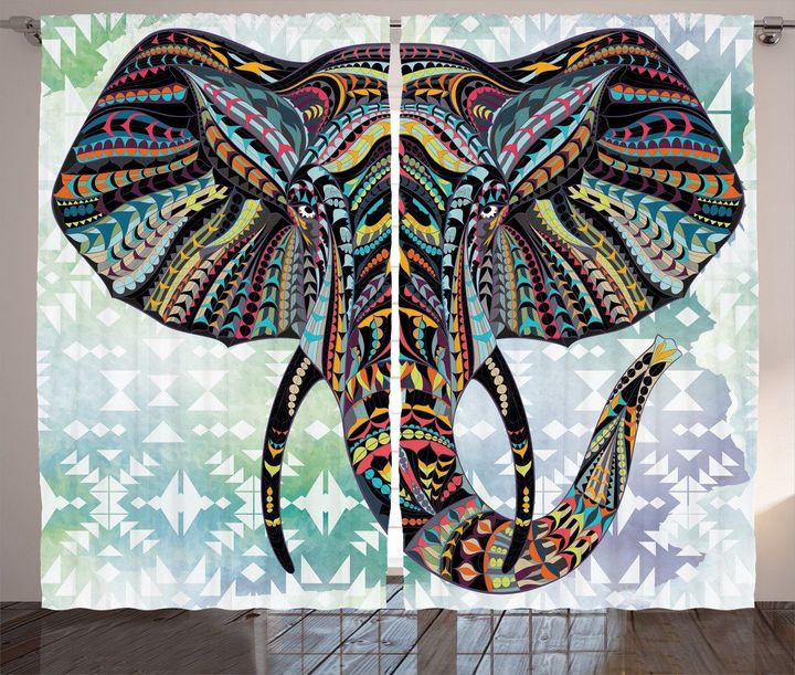 South Asian Elephant Pattern Printed Window Curtain Home Decor