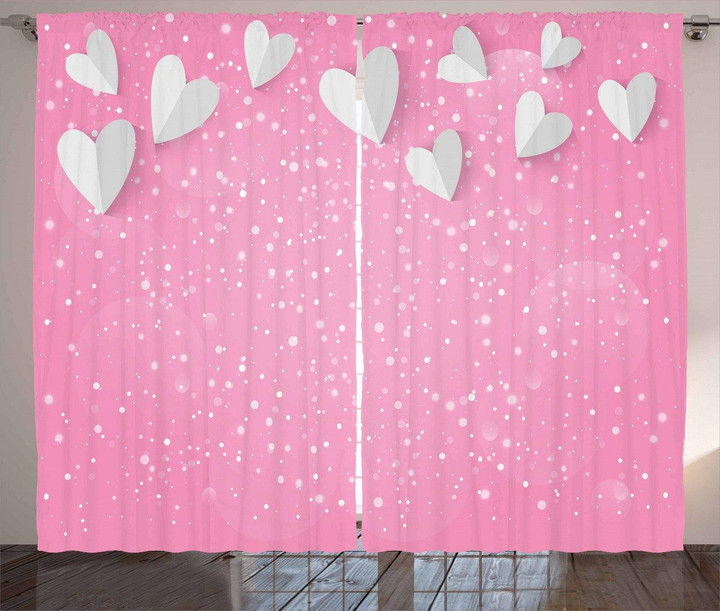 Pink 3d Hearts Wings Printed Window Curtain Home Decor