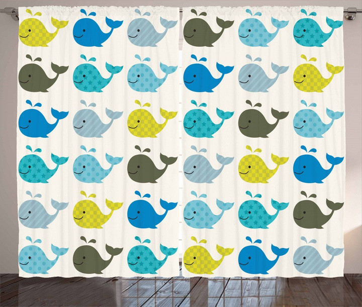 Colorful Whales Animals Printed Window Curtain Home Decor
