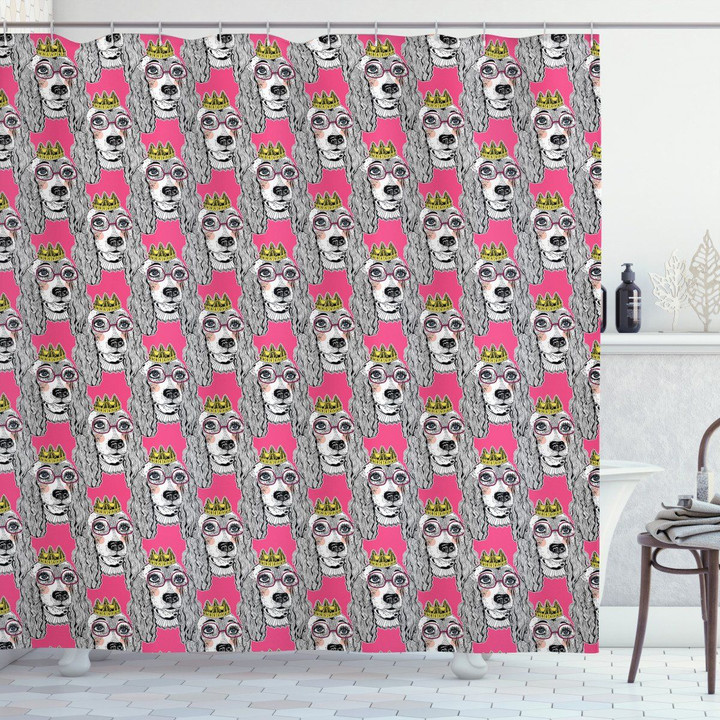 Doodle Puppy Pink Printed Shower Curtain Bathroom Decor
