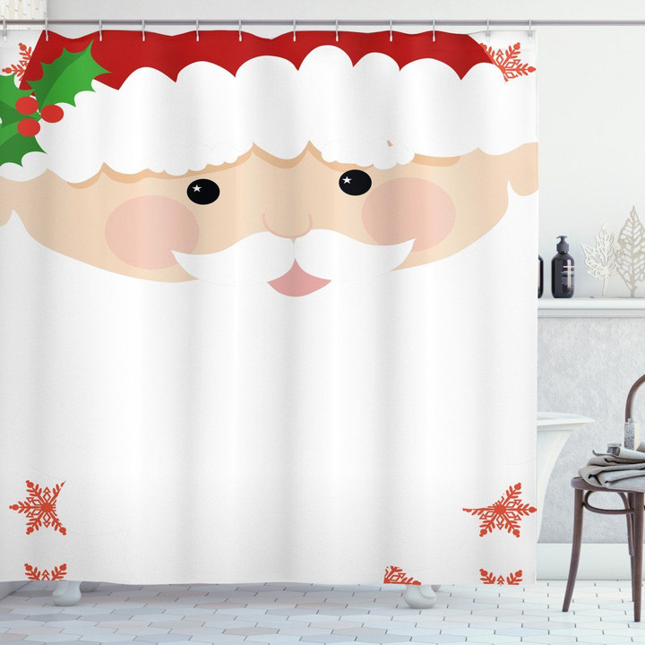 Cartoon Face Santa Lovely Pattern Shower Curtain Home Decor