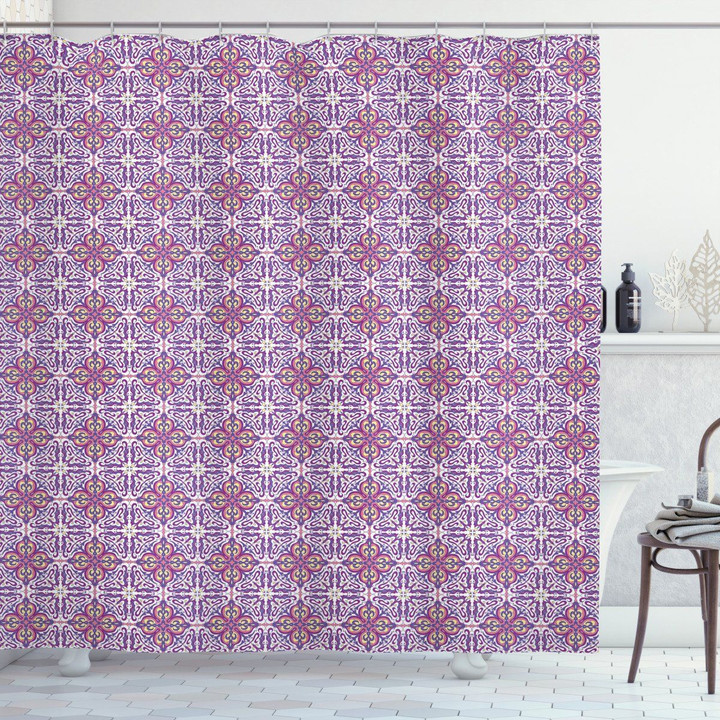Abstract Floral Pattern Printed Shower Curtain Bathroom Decor