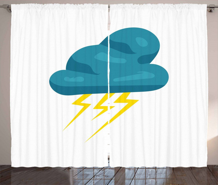 Cloud And Bolts On White Printed Window Curtain Home Decor