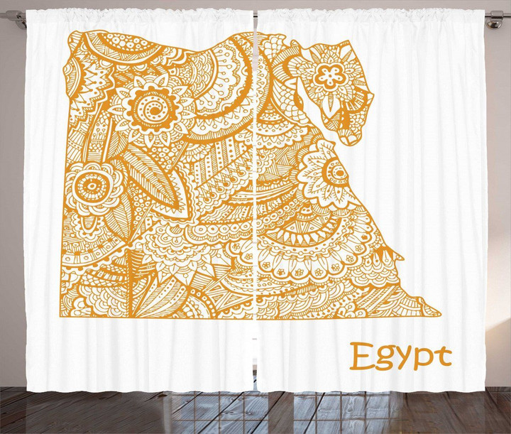 Egypt Map Flower In White Printed Window Curtain Home Decor