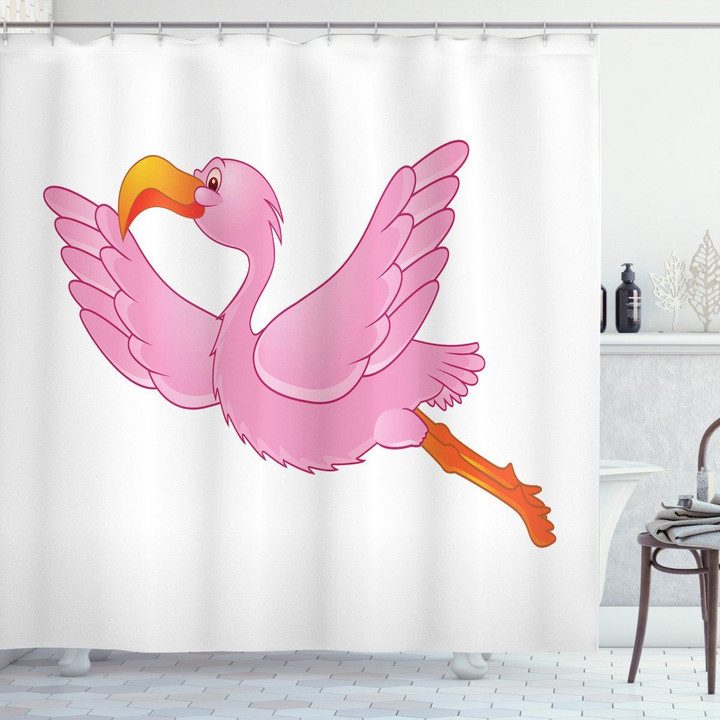 Exotic Flamingo White Background Printed Shower Curtain Bathroom Decor