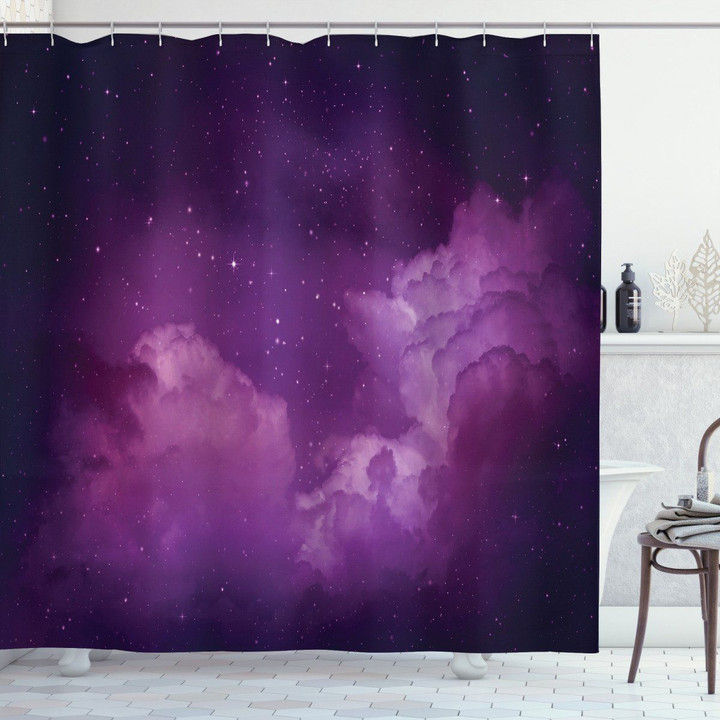 Cosmic Celestial Stars Purple Pattern Shower Curtain Home Decor