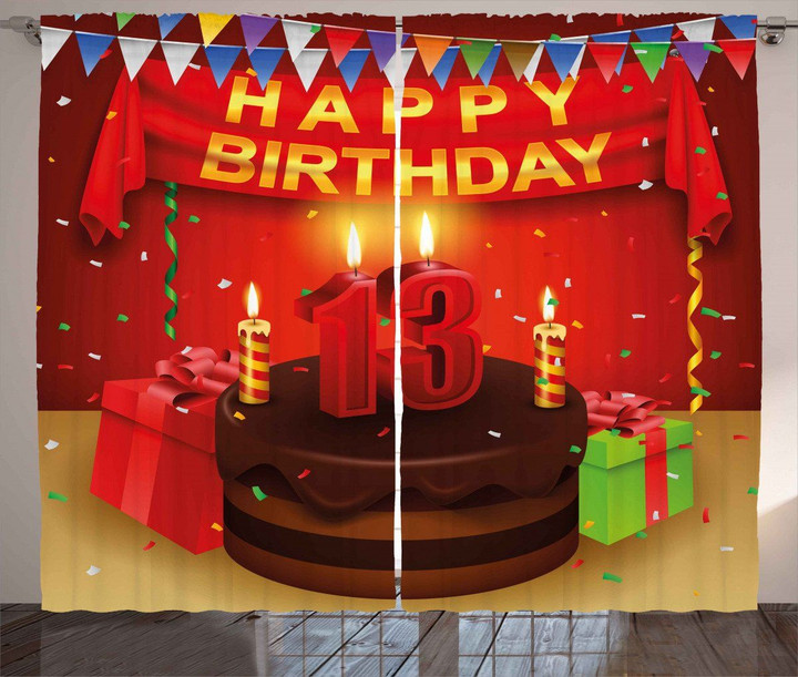 13rd Birthday Party Cake Printed Window Curtain Home Decor
