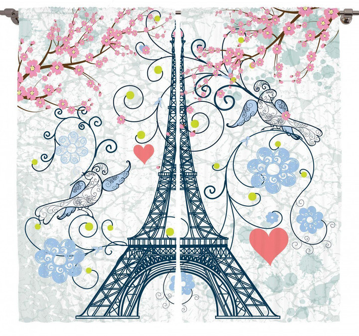 Eiffel Swirling Flowers Heart Pattern Window Curtain Home Decor