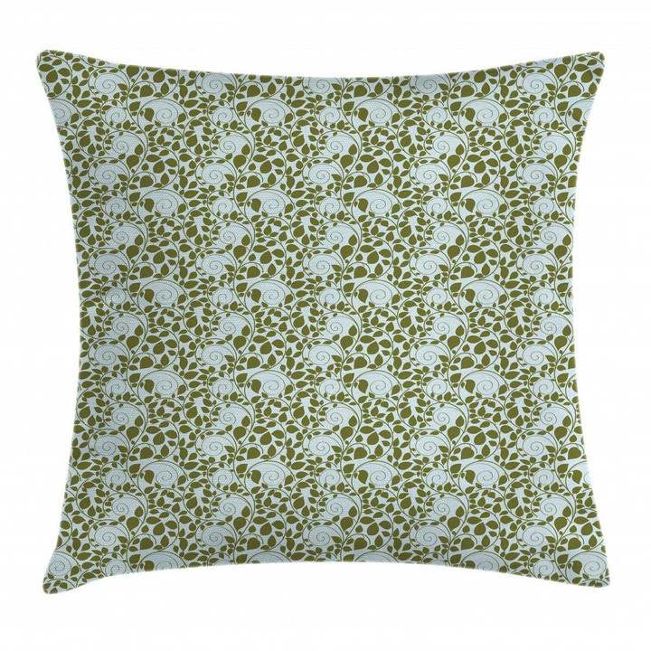 Silhouettes Of Swirl Stalks Blue And Green Background Pattern Cushion Cover