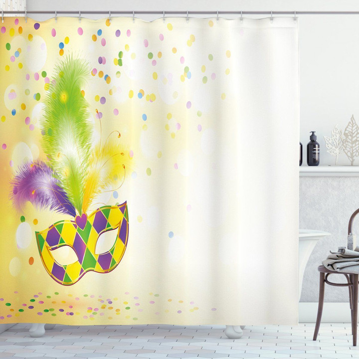 Party Mask Colorful Feathers 3d Printed Shower Curtain Bathroom Decor