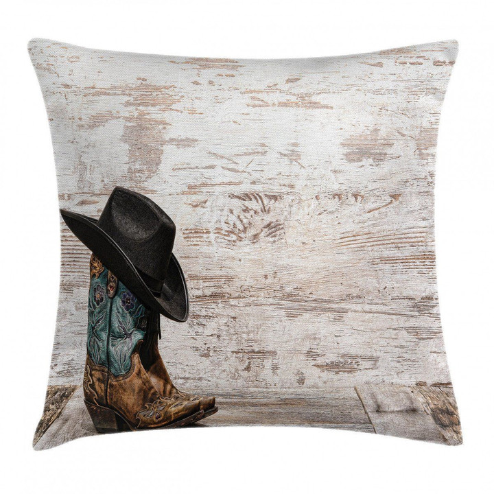 Rodeo Cowboy Grunge Hat Pattern Printed Cushion Cover