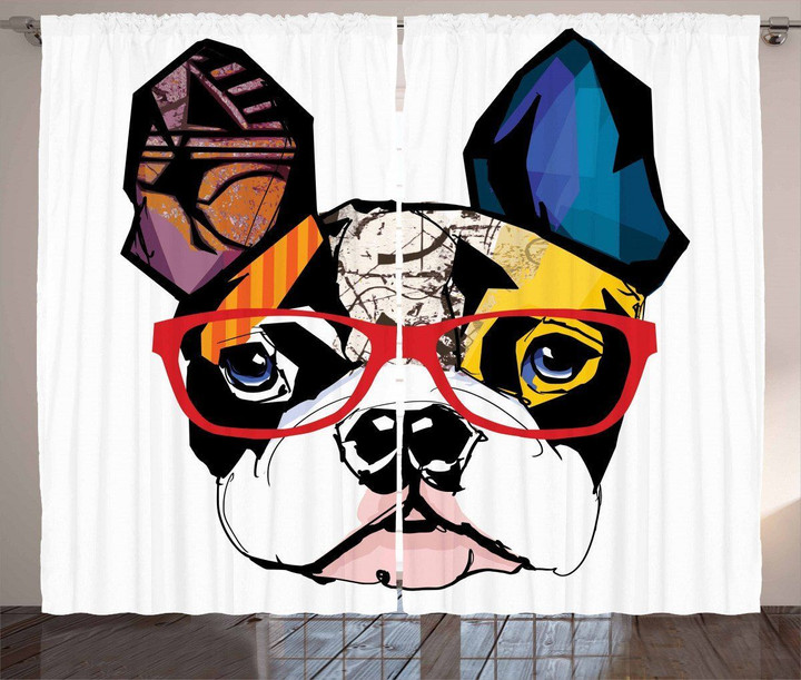 Modern Art Colorful Dog Wear Sunglasses Printed Window Curtain Home Decor