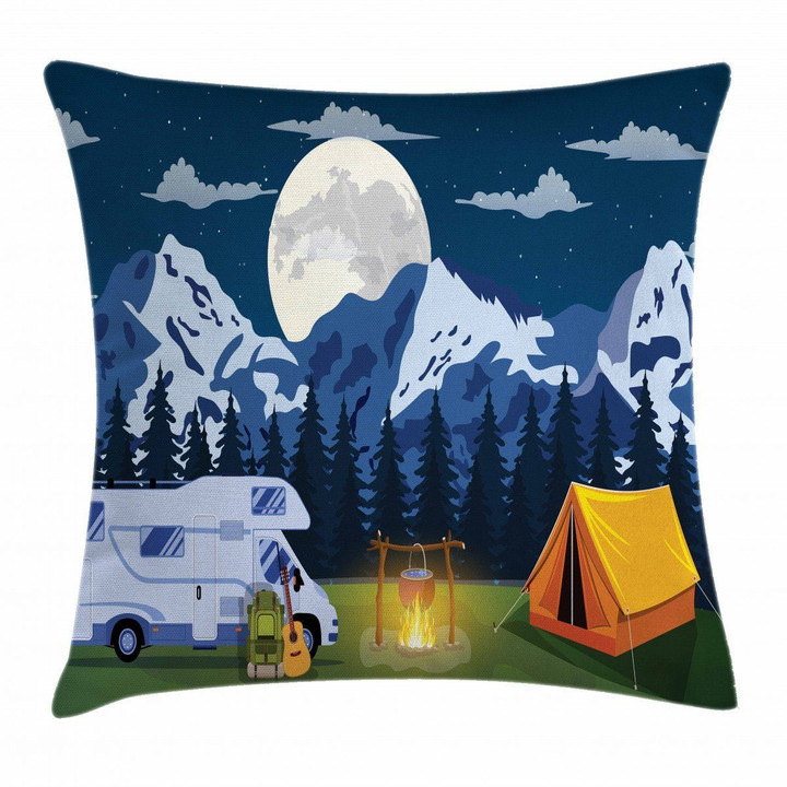 Camping In The Woods At Night Pattern Printed Cushion Cover