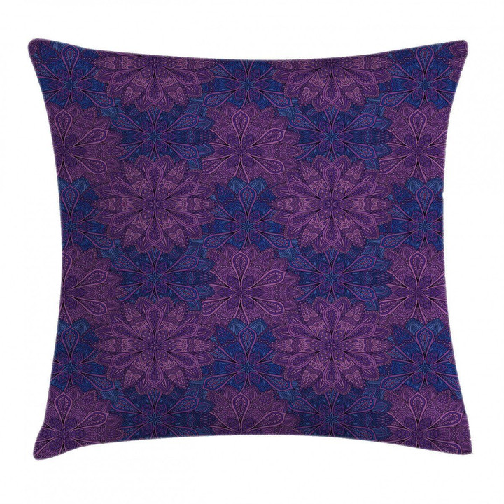 Purple Paisley Flower Pattern Printed Cushion Cover