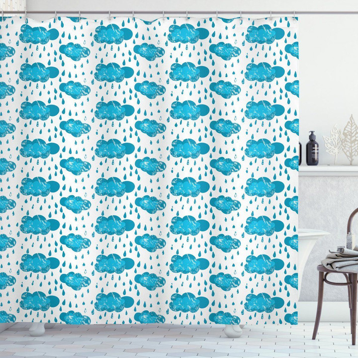 Raining Blue Clouds Pattern 3d Printed Shower Curtain Bathroom Decor