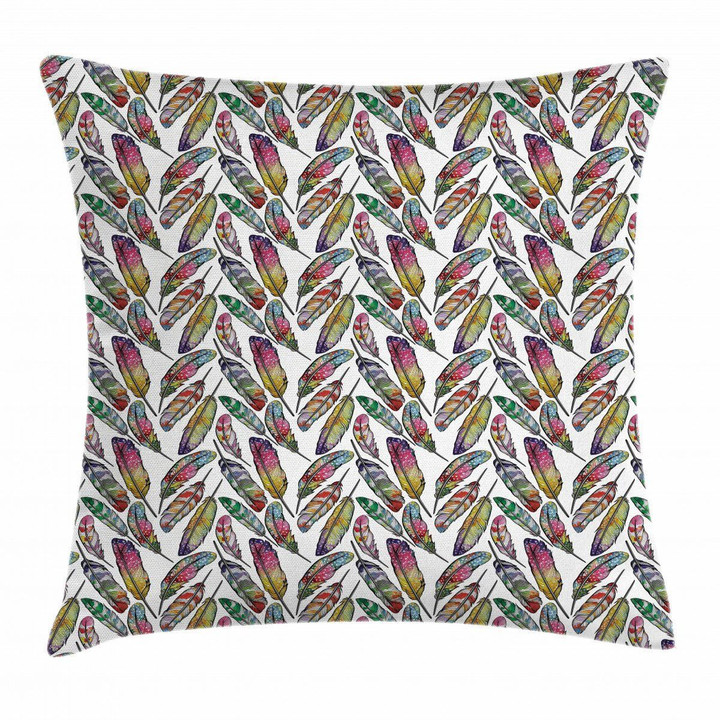 Boho Vivid Contrast Feather Pattern Printed Cushion Cover