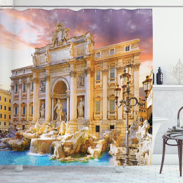 Trevi Fountain Rome Culture Photography 3d Printed Shower Curtain Bathroom Decor