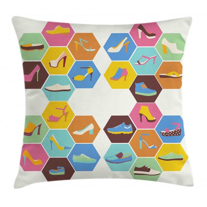 Shoe In Hexagons Printed Cushion Cover Home Decor