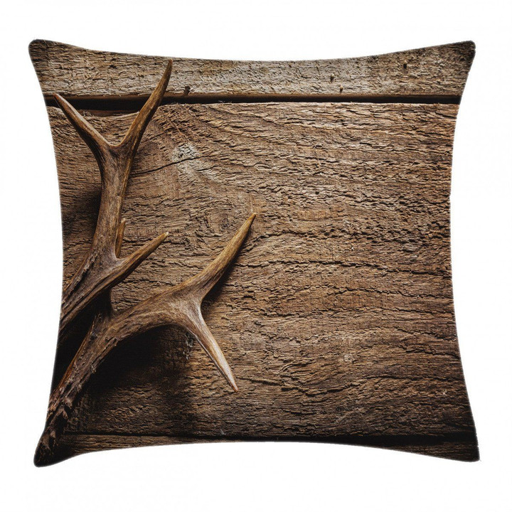 Wooden Deer Rustic Antler Art Pattern Printed Cushion Cover