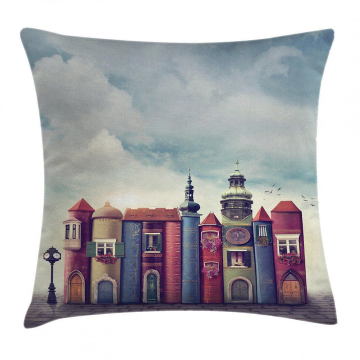 City Of Old Books Birds Art Pattern Printed Cushion Cover