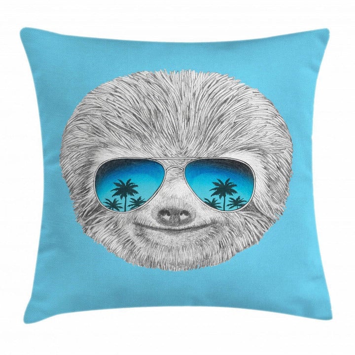 Hawaiian Beach Hipster Sloth Art Printed Cushion Cover