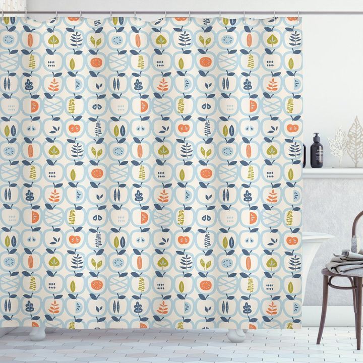 Doodle Style Fruit Halves Pattern Shower Curtain Home Decor