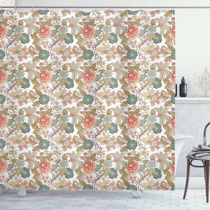 Pastel Vintage Flora Petals Pattern 3d Printed Shower Curtain Bathroom Decor