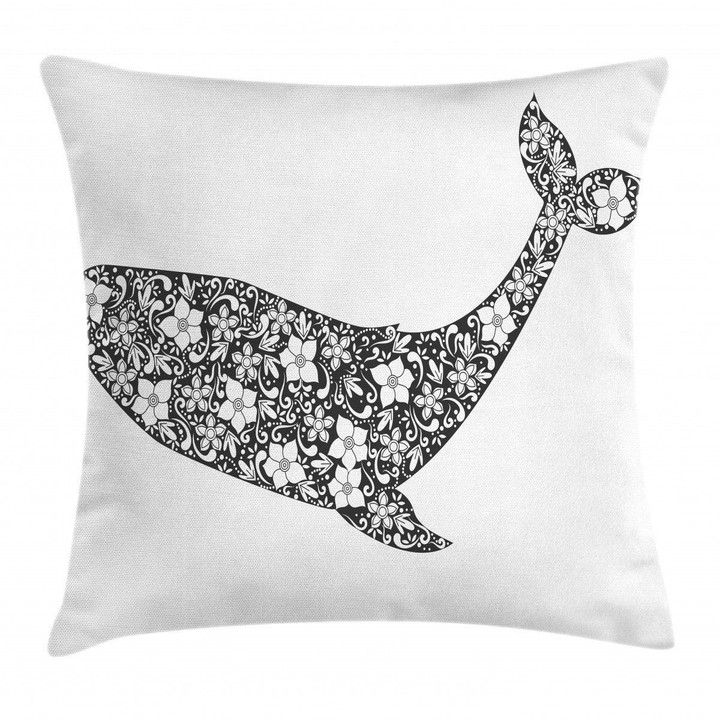 Zentangle Whale Stars Flowers Pattern Printed Cushion Cover