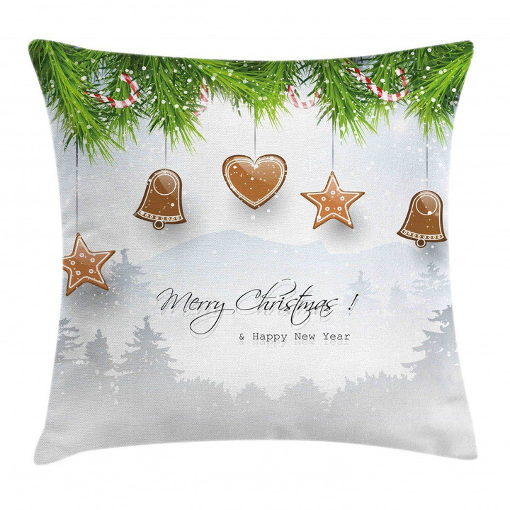 Gingerbread Fir Tree Pattern Printed Cushion Cover