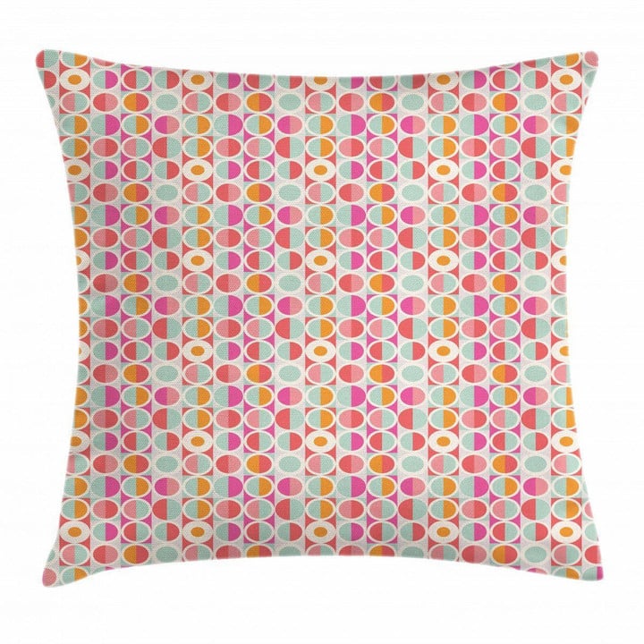 Funky Colorful Circles Pink And Blue Art Pattern Printed Cushion Cover