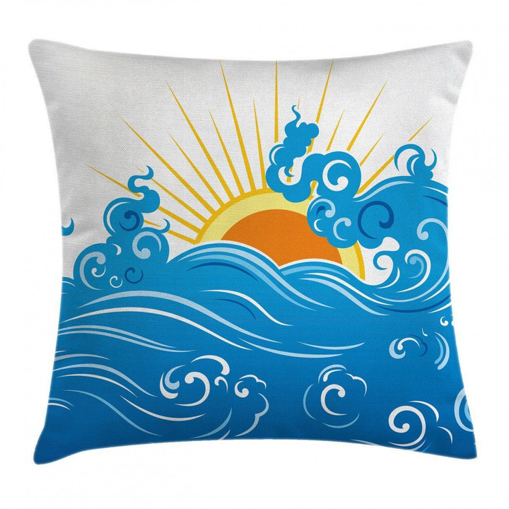 Curved Ocean Waves Sun Background Pattern Cushion Cover