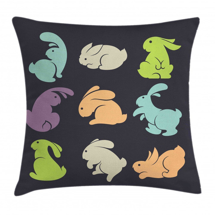 Pastel Rabbit Silhouettes Art Pattern Printed Cushion Cover