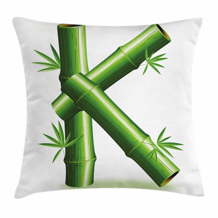 Bamboo Alphabet K Leaves Pattern Cushion Cover