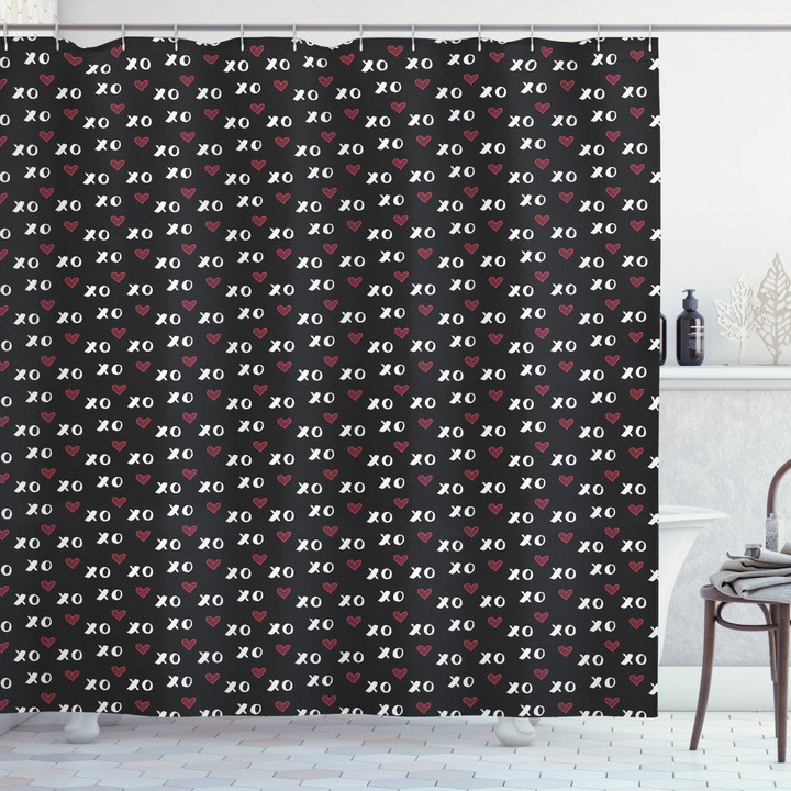 Xo Acronym And Striped Hearts Pattern Shower Curtain Home Decor