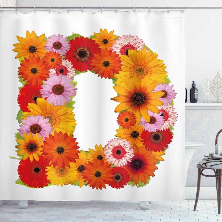 Summer Chamomile Petals Letter D Pattern Shower Curtain Home Decor