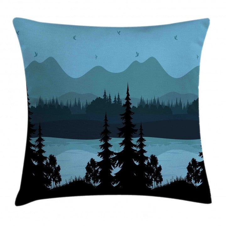 Mountain Lake Shore Night Background Pattern Cushion Cover
