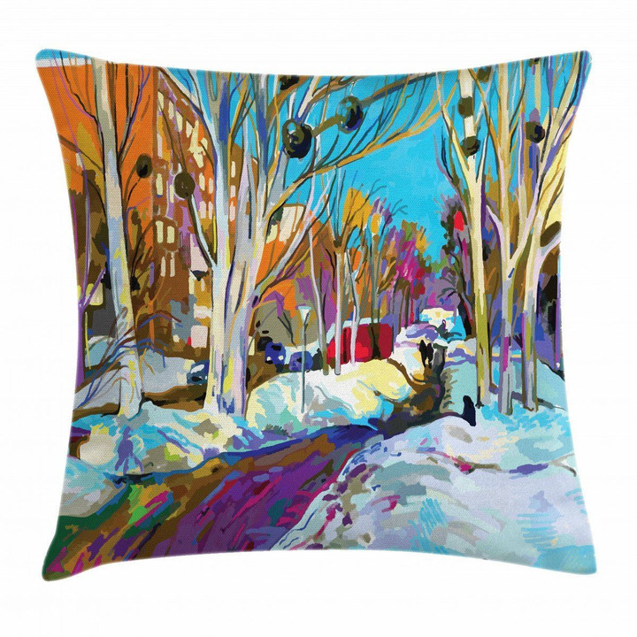City Urban Park In Winter Pattern Printed Cushion Cover