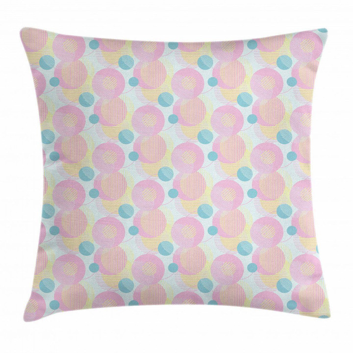 Circles With Hatching Colorful Pattern Printed Cushion Cover