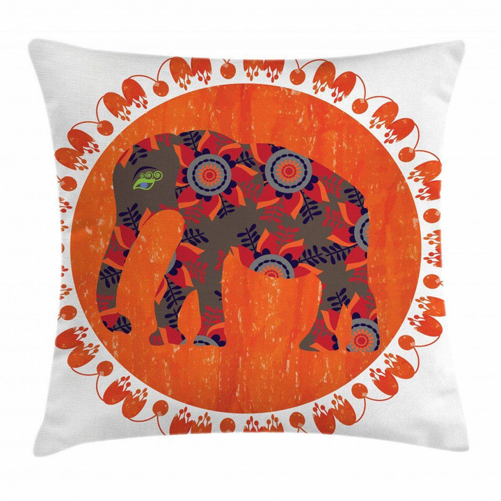 Doodle Vibrant Elephant Circle Art Printed Cushion Cover